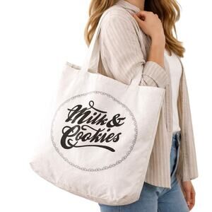 Cotton On Milk & Cookies Graphic Canvas Tote Bag Reusable Shopping Bag